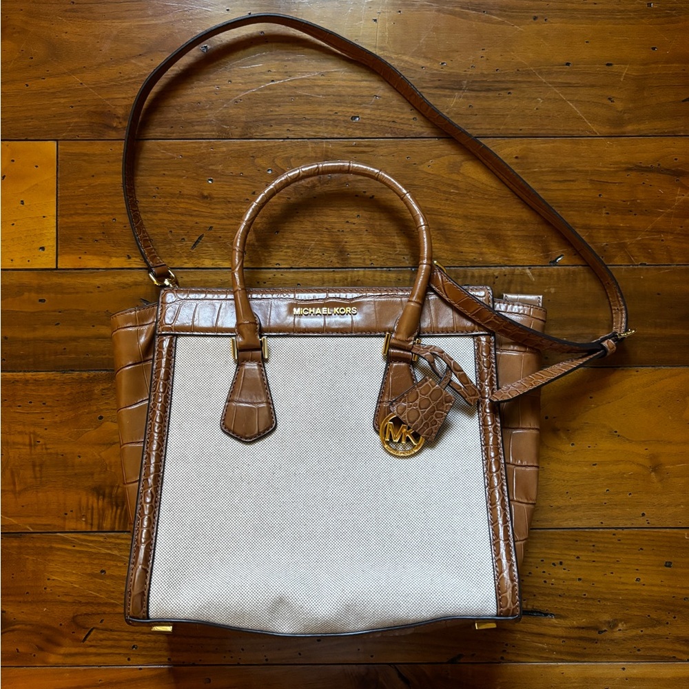 Michael Kors Colette canvas with croc embossed trim detail tote